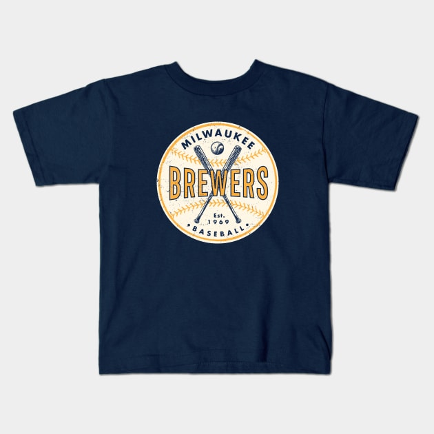 Vintage Milwaukee Brewers 3 by Buck Tee Originals Kids T-Shirt by Buck Tee